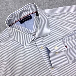Tommy Hilfiger Striped Dress Shirt Mens Large 161/2 34/35 Blue White Button Down